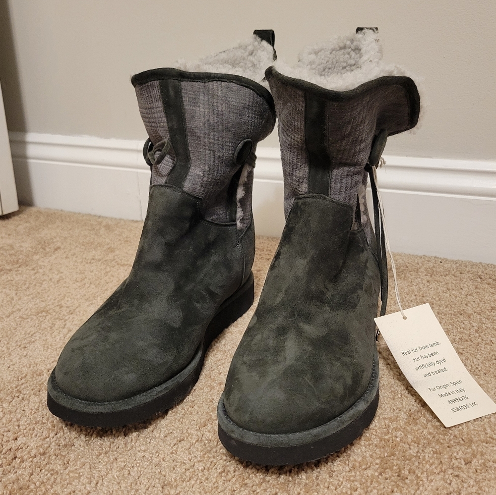 UGG Gray and Green Shearling Boots Byanca size 8
